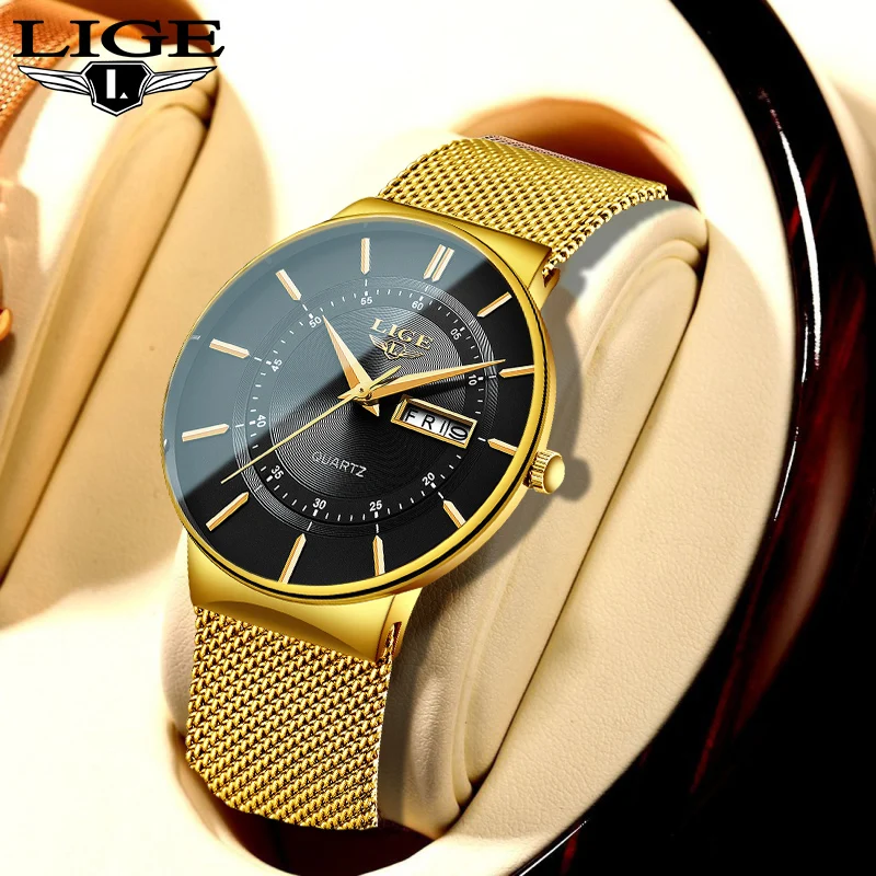 2022 LIGE Fashion Mens Gold Mesh Belt Watches Luxury Minimalist Quartz Wrist Watch Men Business Casual Watch relogio masculino
2022 LIGE Fashion Mens Gold Mesh Belt Watches Luxury Minimalist Quartz Wrist Watch Men Business Casual Watch relogio masculino