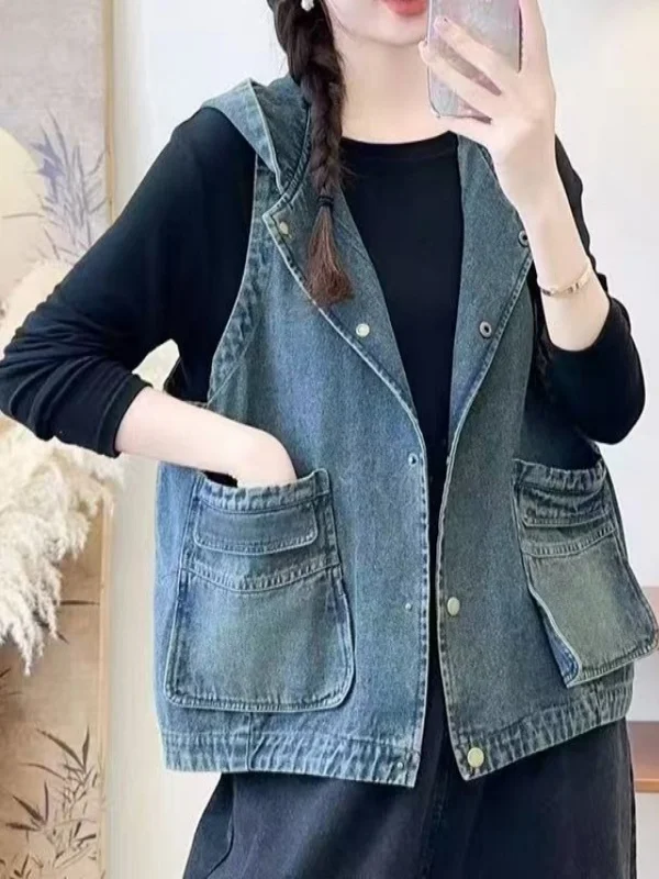 Casual Waed Denim Vest Hooded Svel Jaet Original Vintage Trendy Women's ort Outerwear Loose Fit Button Closure
Casual Waed Denim Vest Hooded Svel Jaet Original Vintage Trendy Women's ort Outerwear Loose Fit Button Closure