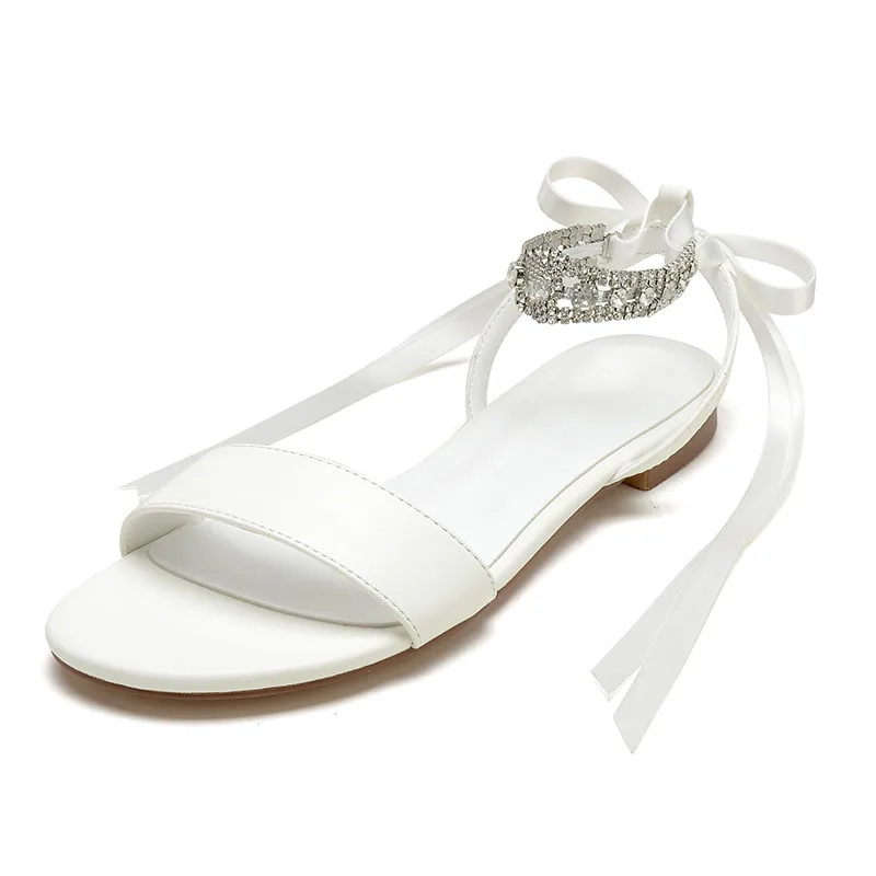 Fashion Flat Wedding Sandal Shoes for Bride Open Toe Rhinestones Ribbon Tie Boho Bridal Sandals Women Flats
Fashion Flat Wedding Sandal Shoes for Bride Open Toe Rhinestones Ribbon Tie Boho Bridal Sandals Women Flats