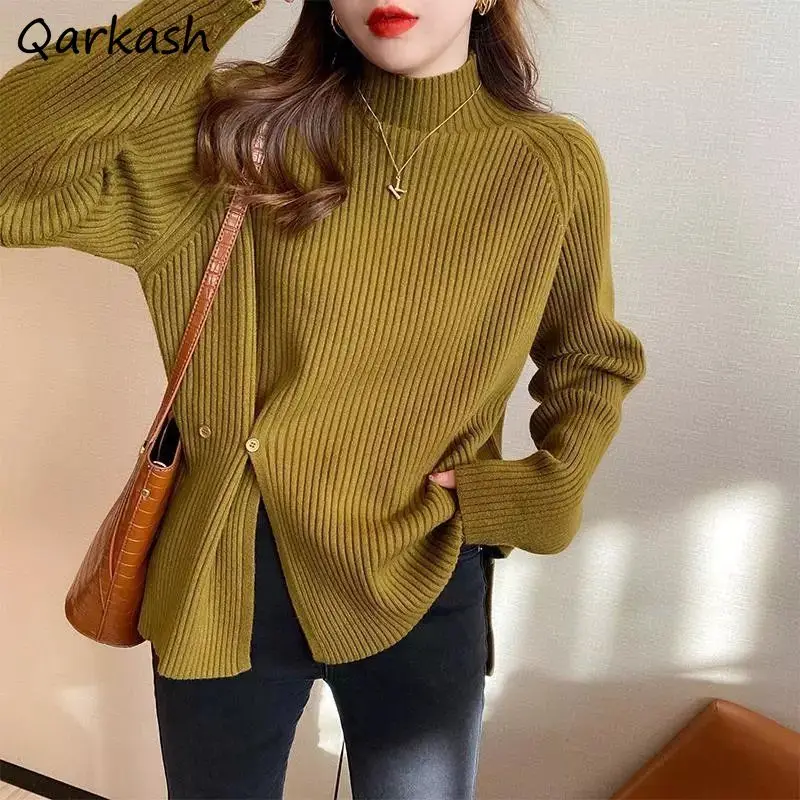 Pullovers Women Side-slit Irregular Design Chic Ulzzang Stand Collar Harajuku Pure Loose Knitted New Autumn Temper Office Lady
Pullovers Women Side-slit Irregular Design Chic Ulzzang Stand Collar Harajuku Pure Loose Knitted New Autumn Temper Office Lady