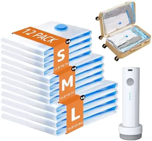 Набор из 12 вакуумных пакетов для путешествий с перезаряжаемым насосом – компактное решение для хранения одежды и экономии места в багаже
Набор из 12 вакуумных пакетов для путешествий с перезаряжаемым насосом – компактное решение для хранения одежды и экономии места в багаже