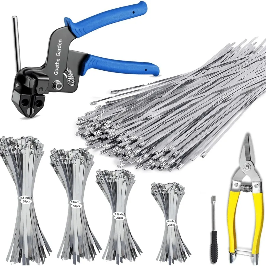 Stainless Steel Cable Tie Gun Set with 150PCS Metal Zip Ties Includ 6 7.8 9.8 11.8 Inch Adjustable Fastening Cutting Tie Tool S
Stainless Steel Cable Tie Gun Set with 150PCS Metal Zip Ties Includ 6 7.8 9.8 11.8 Inch Adjustable Fastening Cutting Tie Tool S