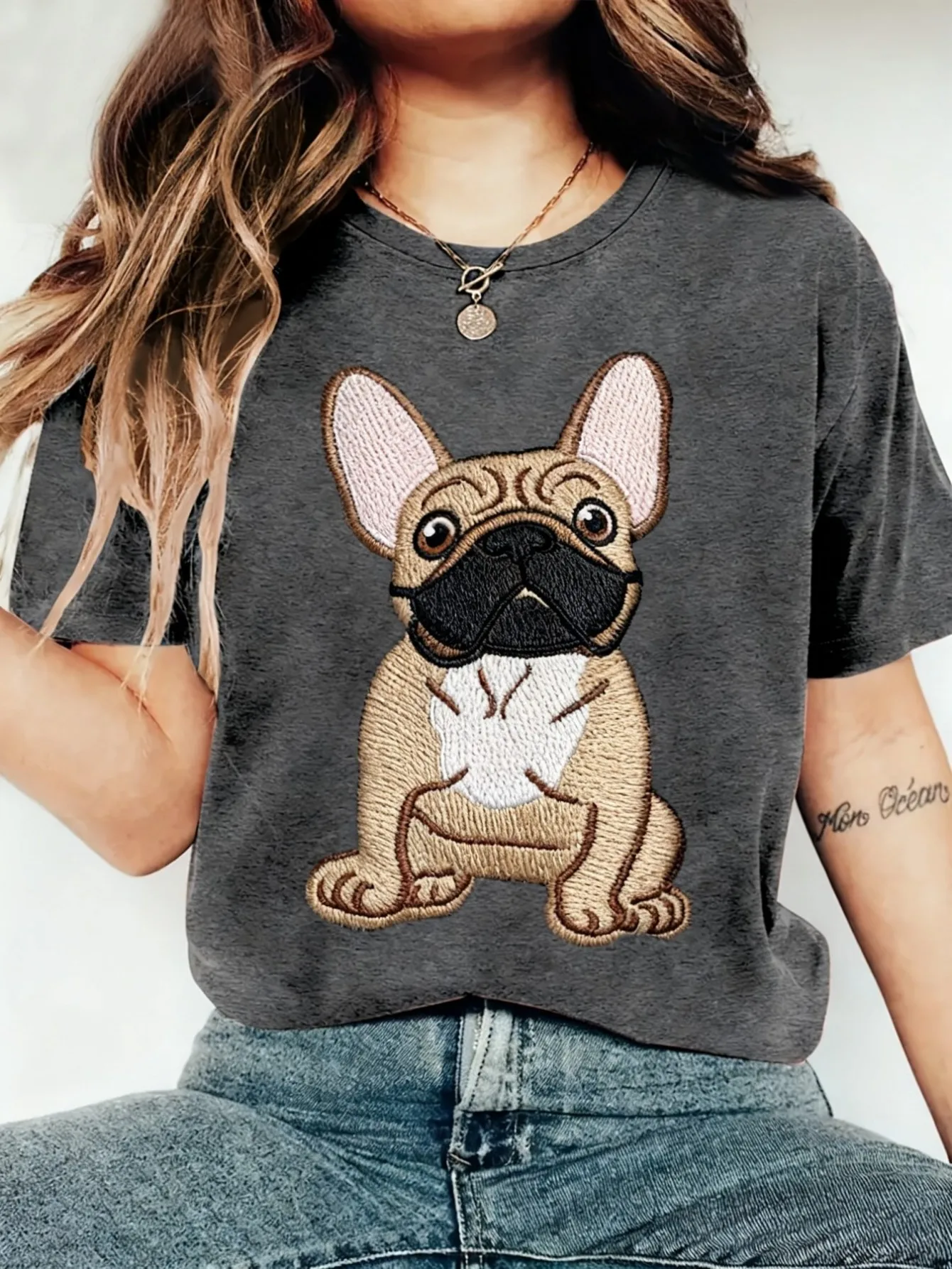 Plus size women's short sleeve T-shirt French Bulldog Embroidered Design breathable fabric summer outfit women's clothing
Plus size women's short sleeve T-shirt French Bulldog Embroidered Design breathable fabric summer outfit women's clothing