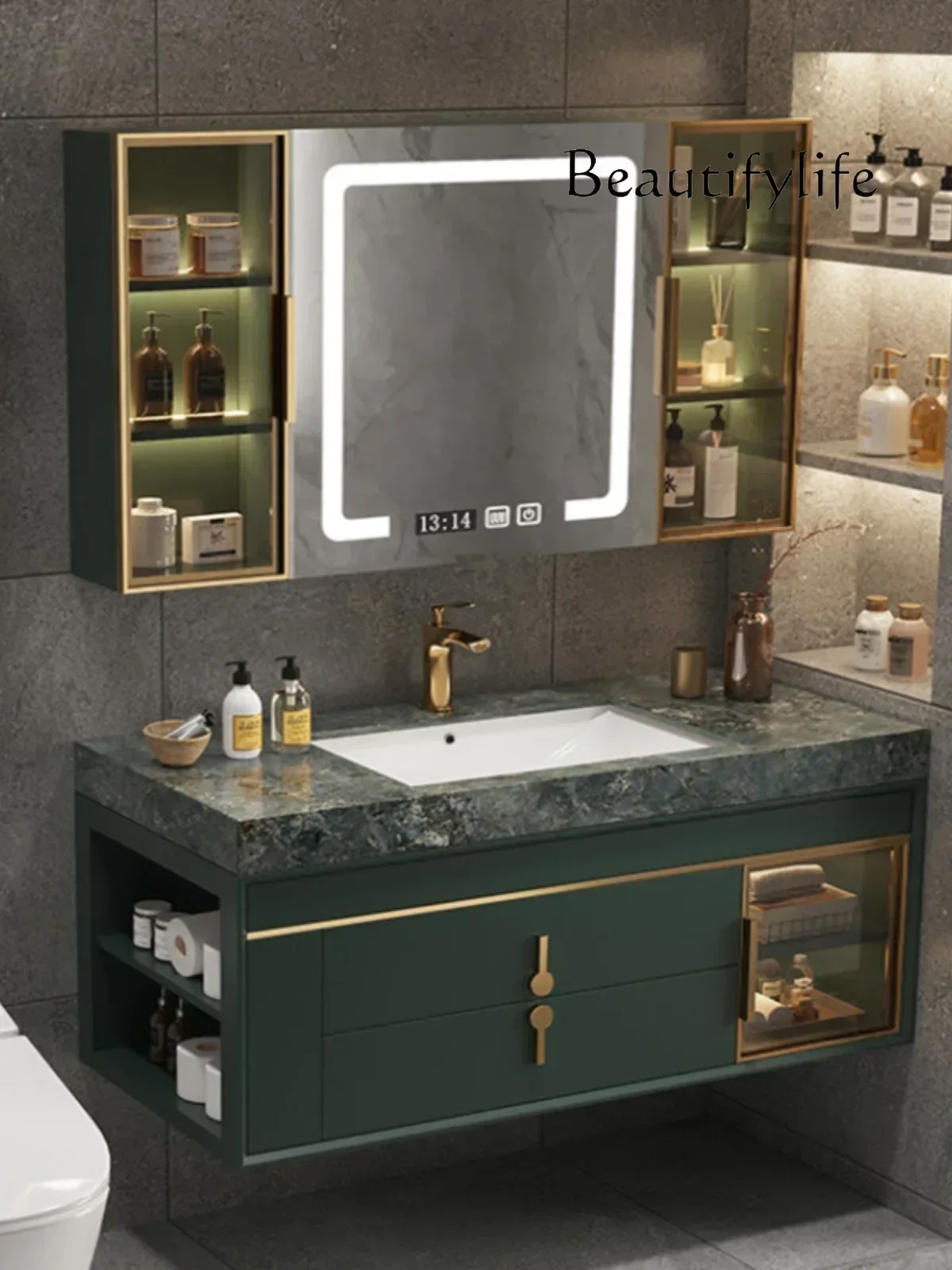 yj19 green Slate bathroom cabinet combination light luxury bathroom washbasin simple oak smart mirror cabinet dark
yj19 green Slate bathroom cabinet combination light luxury bathroom washbasin simple oak smart mirror cabinet dark