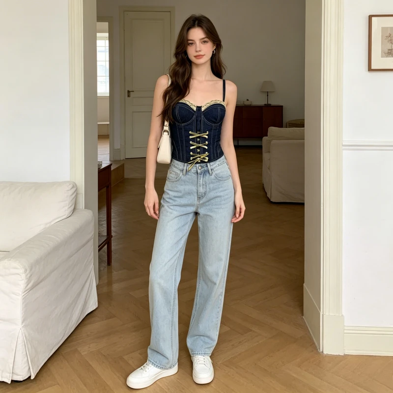 Denim Crop Top Women Fishbone Corset Tank Summer Sleeveless Lace Cropped Sexy Bandeau Backless Streetwear Club Bustier 2026
Denim Crop Top Women Fishbone Corset Tank Summer Sleeveless Lace Cropped Sexy Bandeau Backless Streetwear Club Bustier 2026