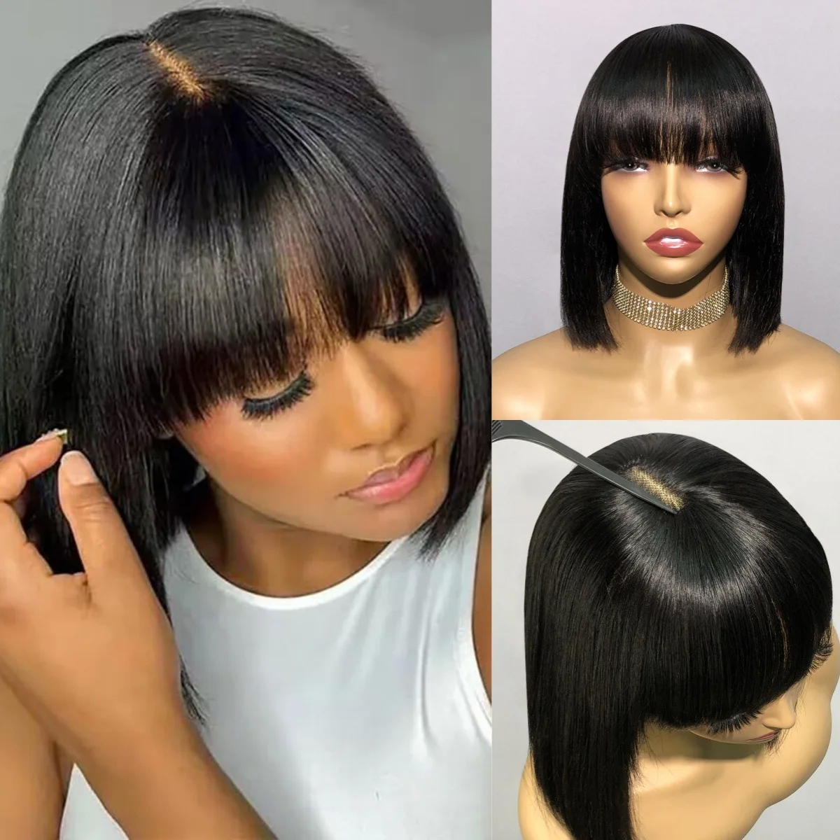 10 Inch Black Straight Human Hair Bob Wigs With Bangs 180 Density Glueless Original Human Hair Full Machine Made Wig Ideal Gift
10 Inch Black Straight Human Hair Bob Wigs With Bangs 180 Density Glueless Original Human Hair Full Machine Made Wig Ideal Gift