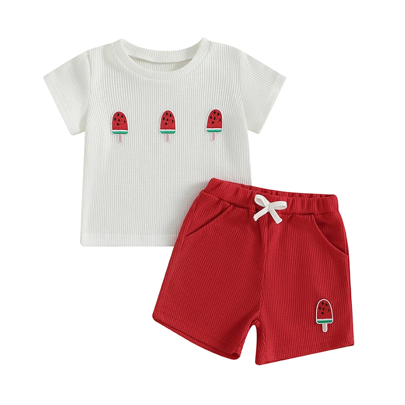 Toddler Baby Summer Outfit Watermelon Ice Cream Embroidery Short Sleeve T-Shirt with Shorts 2 Pcs Set
Toddler Baby Summer Outfit Watermelon Ice Cream Embroidery Short Sleeve T-Shirt with Shorts 2 Pcs Set