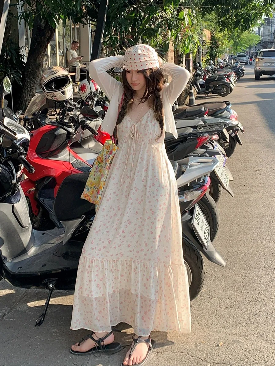 Sweet Summer Outfit Women's plus Size Floral Print Off-Shoulder Dress with Cardigan V-Neck Sleeveless Long Skirt Korean Style
Sweet Summer Outfit Women's plus Size Floral Print Off-Shoulder Dress with Cardigan V-Neck Sleeveless Long Skirt Korean Style