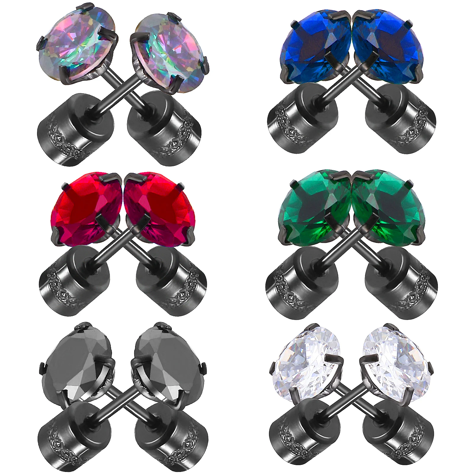 6 Pairs Colorful Zirconia Stud Earrings 6MM Black White Blue Green Red Clear CZ Screw Back Titanium Hoop Women Men
6 Pairs Colorful Zirconia Stud Earrings 6MM Black White Blue Green Red Clear CZ Screw Back Titanium Hoop Women Men