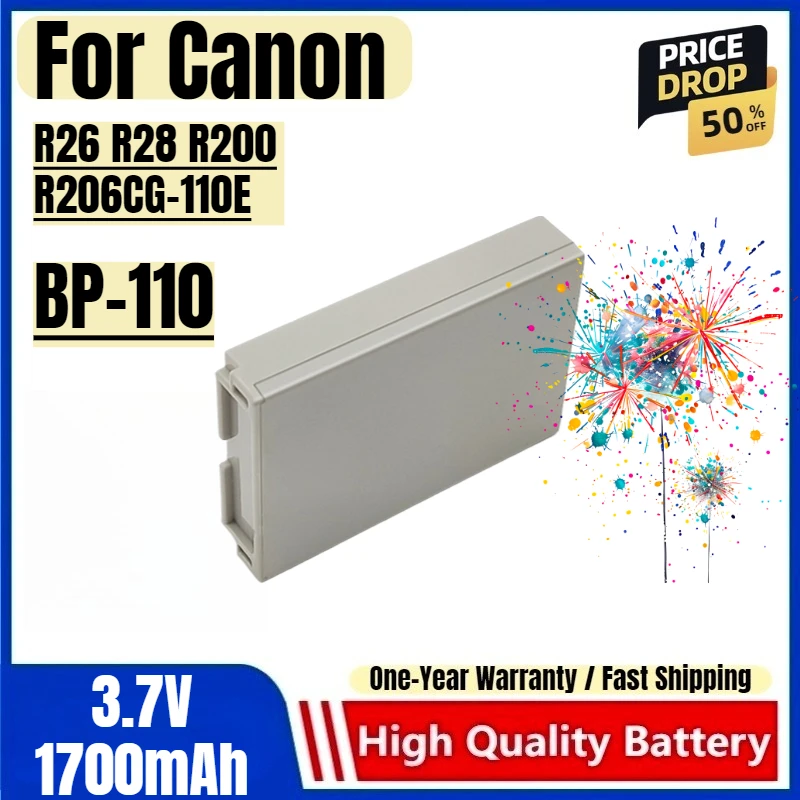 BP-110 Battery 3.7V 1700mAh Rechargeable Batteries and Charger for Canon R26 R28 R200 R206CG-110E Camera Battery Charger Battery