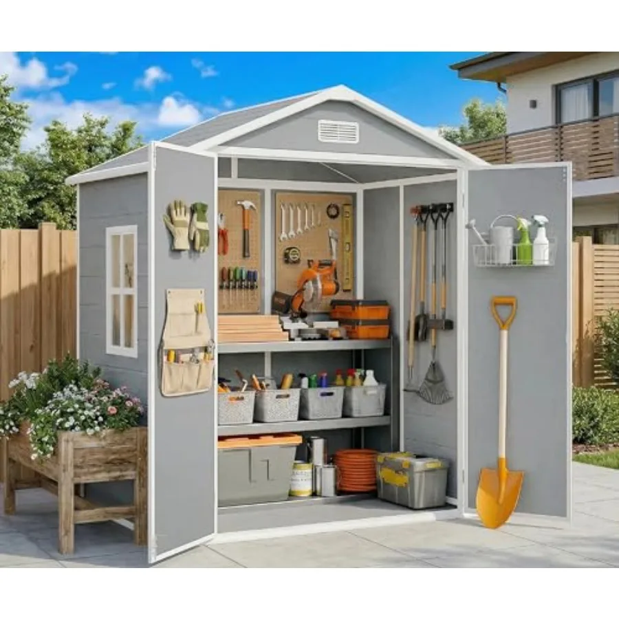 6x4.4 FT Resin Shed with Floor, Plastic Outdoor Storage Shed with Windows, All-Weather Garden Tool Shed with Lockable Doors, Su
6x4.4 FT Resin Shed with Floor, Plastic Outdoor Storage Shed with Windows, All-Weather Garden Tool Shed with Lockable Doors, Su