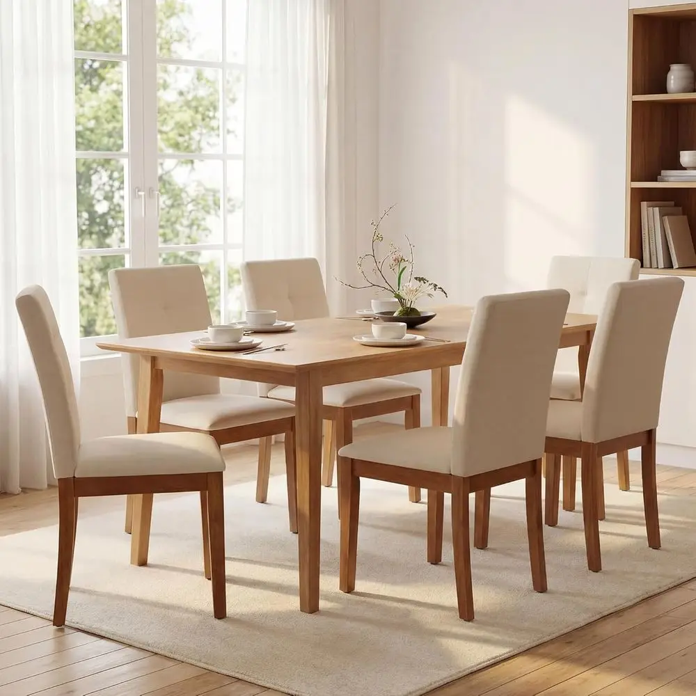 Linen Fabric High-Back Dining Chairs with Wood Legs, Set of 6, Beige
Linen Fabric High-Back Dining Chairs with Wood Legs, Set of 6, Beige
