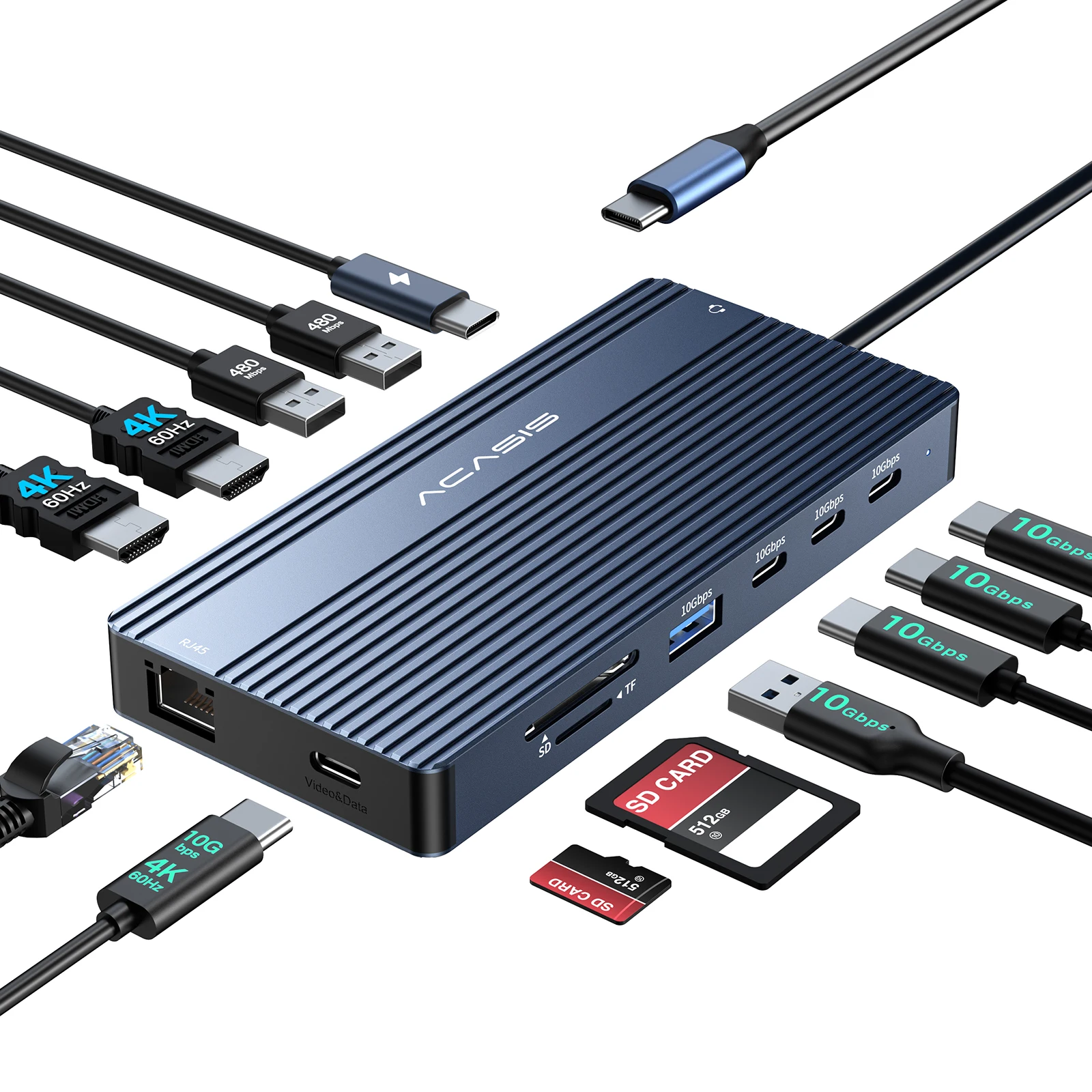 Acasis 14 Ports 4K 60Hz USB C Docking Station With PD 100W Charging
Acasis 14 Ports 4K 60Hz USB C Docking Station With PD 100W Charging