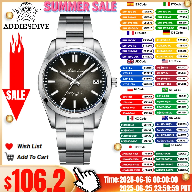 ADDIESDIVE NEW Watch For Men Sapphire Crystal 10Bar Waterproof Japan NH35A Sunburst Dial Automatic Mechanical Watches
ADDIESDIVE NEW Watch For Men Sapphire Crystal 10Bar Waterproof Japan NH35A Sunburst Dial Automatic Mechanical Watches