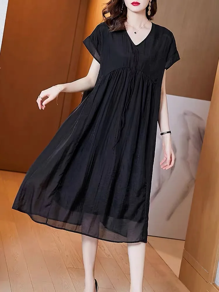 Slimming Effectiveness Midi Dress V-Neck Women's Summer New Style plus Size Clothing High End Manner Tummy Covering Dress
Slimming Effectiveness Midi Dress V-Neck Women's Summer New Style plus Size Clothing High End Manner Tummy Covering Dress