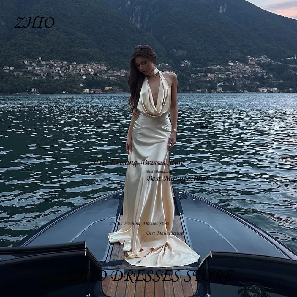 ZHIO Sexy Champagne Satin Evening Gown Deep V-Neck Pleats A Line Long Party Dress Backless Prom Gown for Women Customized
ZHIO Sexy Champagne Satin Evening Gown Deep V-Neck Pleats A Line Long Party Dress Backless Prom Gown for Women Customized