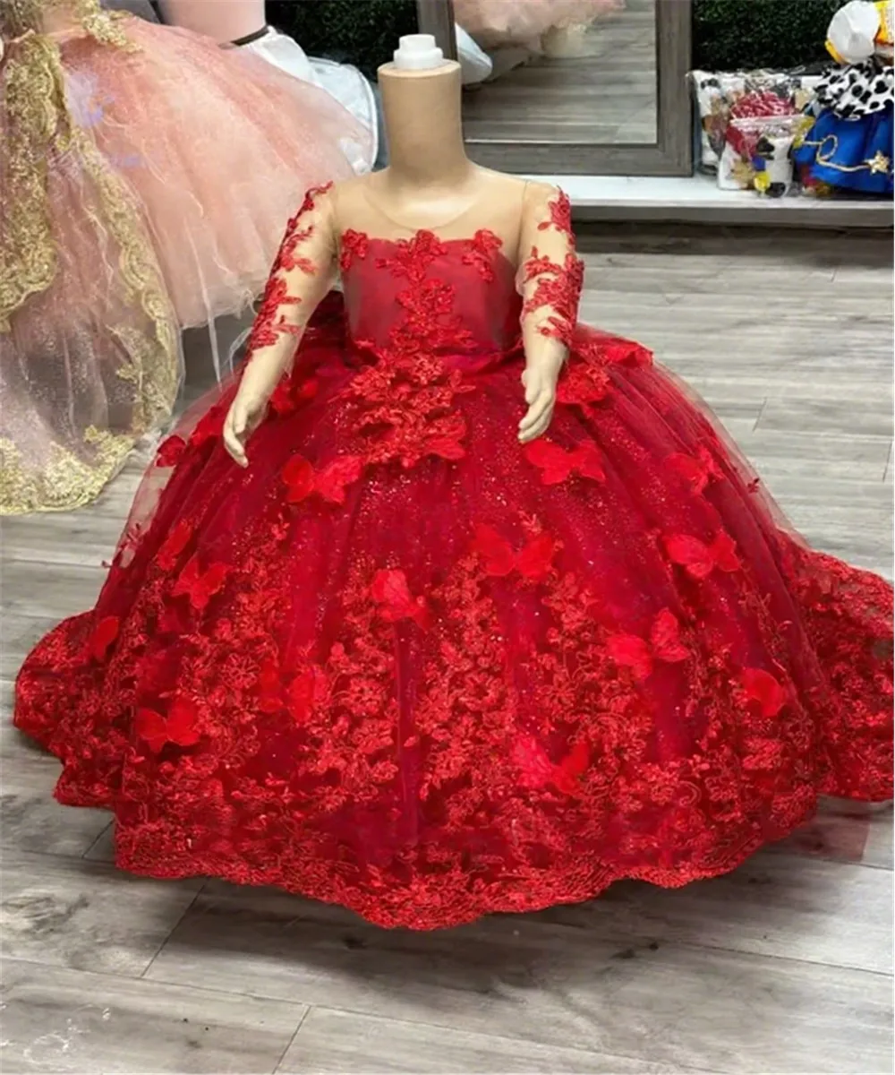 Exquisite Red Flower Girl Dress Bow Appliques Lace Long Sleeve Ball Gown Princess Birthday Wedding Prom Party Dress Customized
Exquisite Red Flower Girl Dress Bow Appliques Lace Long Sleeve Ball Gown Princess Birthday Wedding Prom Party Dress Customized