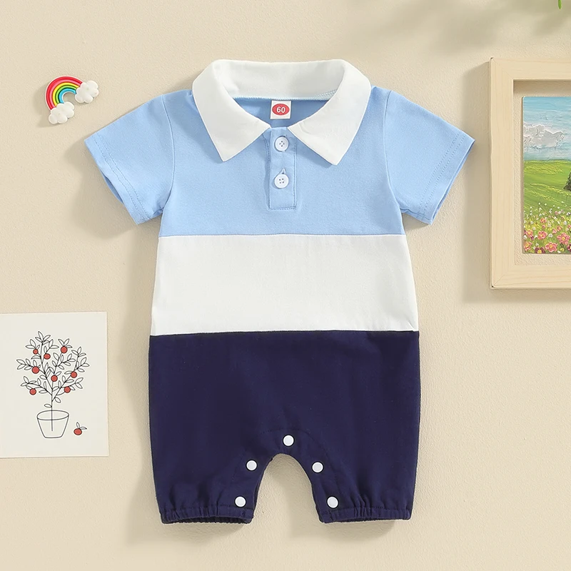 Suefunskry Baby Boy Jumpsuits Summer Short Sleeve Lapel Collar Contrast Color Rompers Newborn Playsuits
Suefunskry Baby Boy Jumpsuits Summer Short Sleeve Lapel Collar Contrast Color Rompers Newborn Playsuits