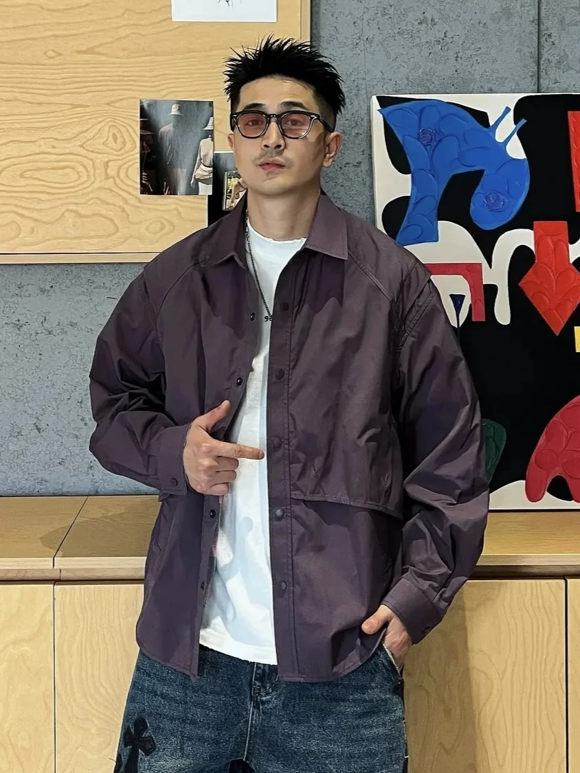 Spring New Loose Men's Jacket Fashionable Patchwork Design Long Sleeve Pure Color Shirt Casual Style Windproof Polyester Fabric
Spring New Loose Men's Jacket Fashionable Patchwork Design Long Sleeve Pure Color Shirt Casual Style Windproof Polyester Fabric