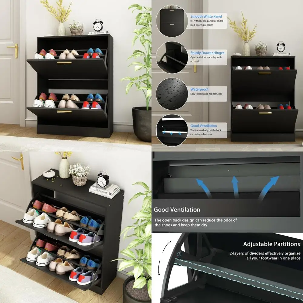 Narrow Slim Shoe Storage Cabinet with Flip Drawers for Entryway, Black Freestanding Shoe Organizer
Narrow Slim Shoe Storage Cabinet with Flip Drawers for Entryway, Black Freestanding Shoe Organizer
