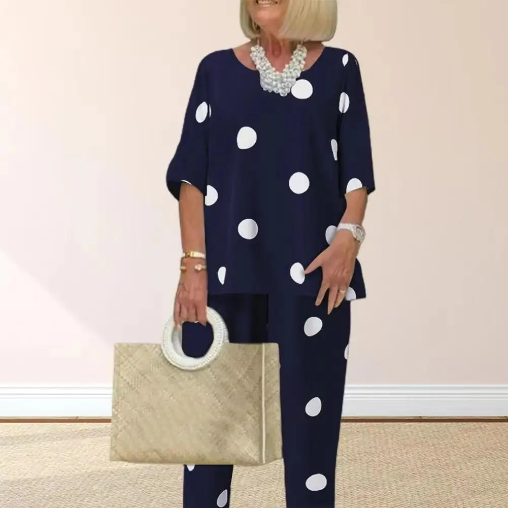 Women Dot print 2 piece set Elegant Spring Summer casual o neck pullover top and wide leg pants suit Female fashion Loose outfit
Women Dot print 2 piece set Elegant Spring Summer casual o neck pullover top and wide leg pants suit Female fashion Loose outfit