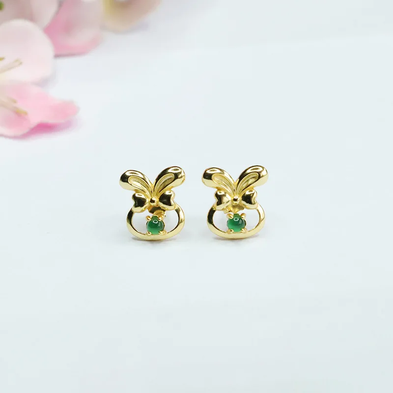 Vintage S925 Silver Bow Earrings with Imperial Green Jade, Ice-Water Carved Butterfly Motif, Bohemian Handmade Jewelry
Vintage S925 Silver Bow Earrings with Imperial Green Jade, Ice-Water Carved Butterfly Motif, Bohemian Handmade Jewelry