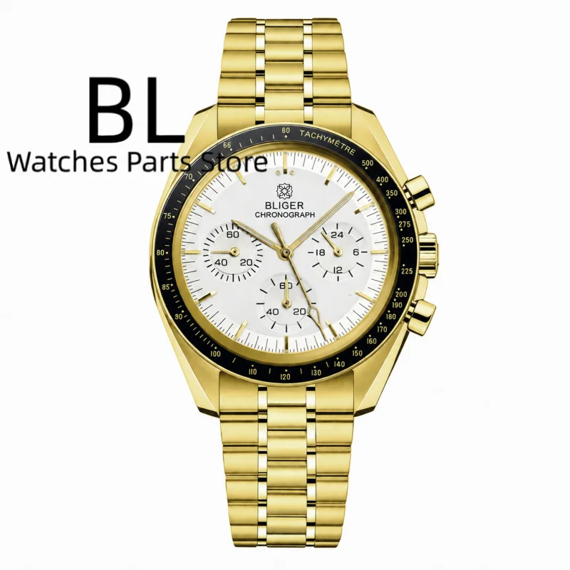 BLIGER 39mm Luxury Two tone Gold Moon Retro Quartz Watches For Men Stainless Steel Luminous Dial Waterproof Sport Chronograph
BLIGER 39mm Luxury Two tone Gold Moon Retro Quartz Watches For Men Stainless Steel Luminous Dial Waterproof Sport Chronograph