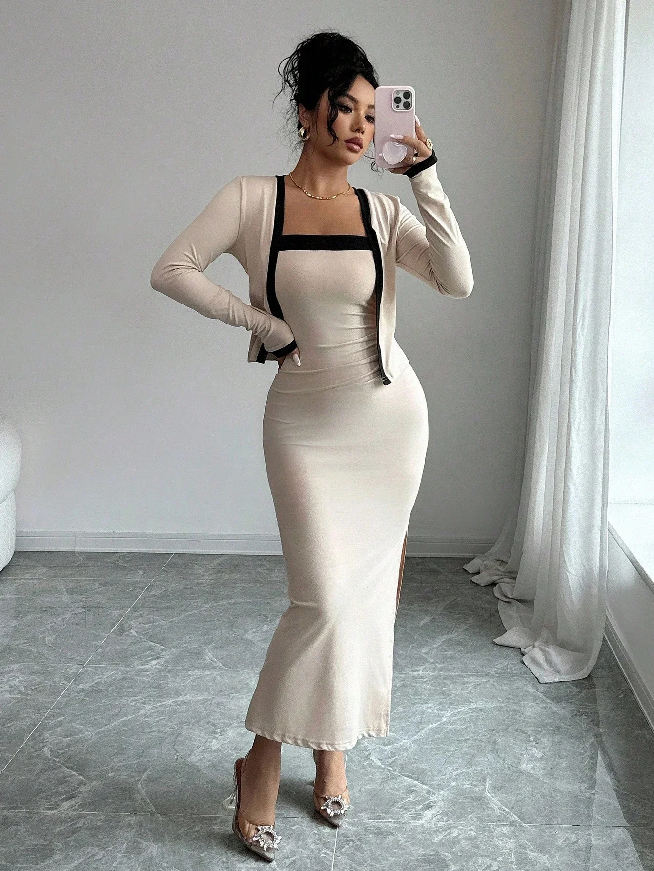 Elegant Color Block Long Sleeve Cardigan And Slip Dress 2 Piece Set For Party Formal Evening
Elegant Color Block Long Sleeve Cardigan And Slip Dress 2 Piece Set For Party Formal Evening