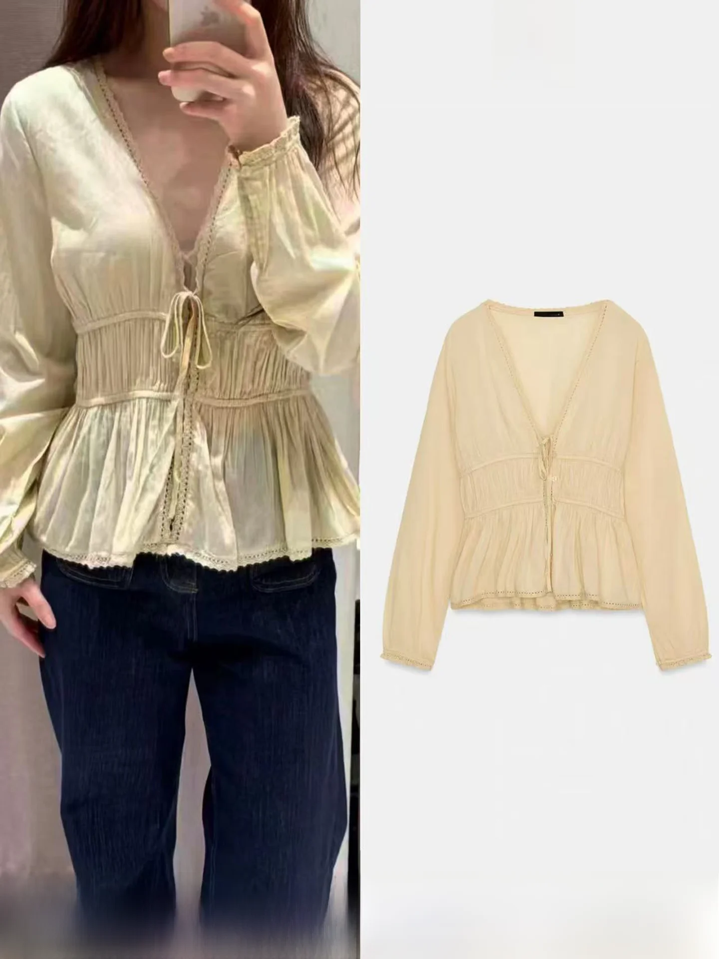 Spring Summer Spicy Girl Pure Desire Waist-Cinching V-neck Knot Long Sleeve Embroidered Shirt Women's Fashion
Spring Summer Spicy Girl Pure Desire Waist-Cinching V-neck Knot Long Sleeve Embroidered Shirt Women's Fashion
