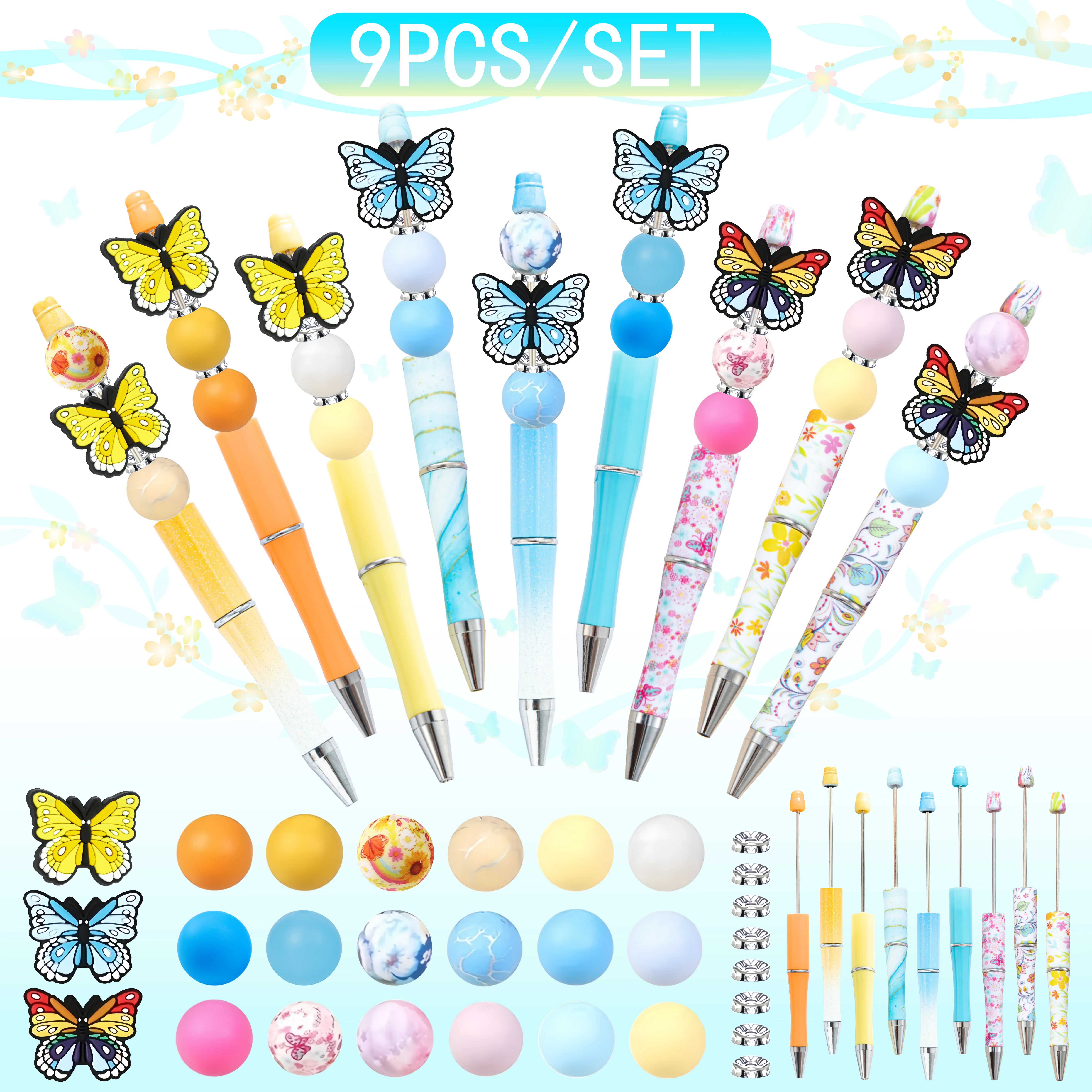 9PCS Spring Summer Blue Yellow Colorful Gradient Butterfly Silicone Beads And DIY Bead Ballpoint Pens Set, Office &School Supply
9PCS Spring Summer Blue Yellow Colorful Gradient Butterfly Silicone Beads And DIY Bead Ballpoint Pens Set, Office &School Supply