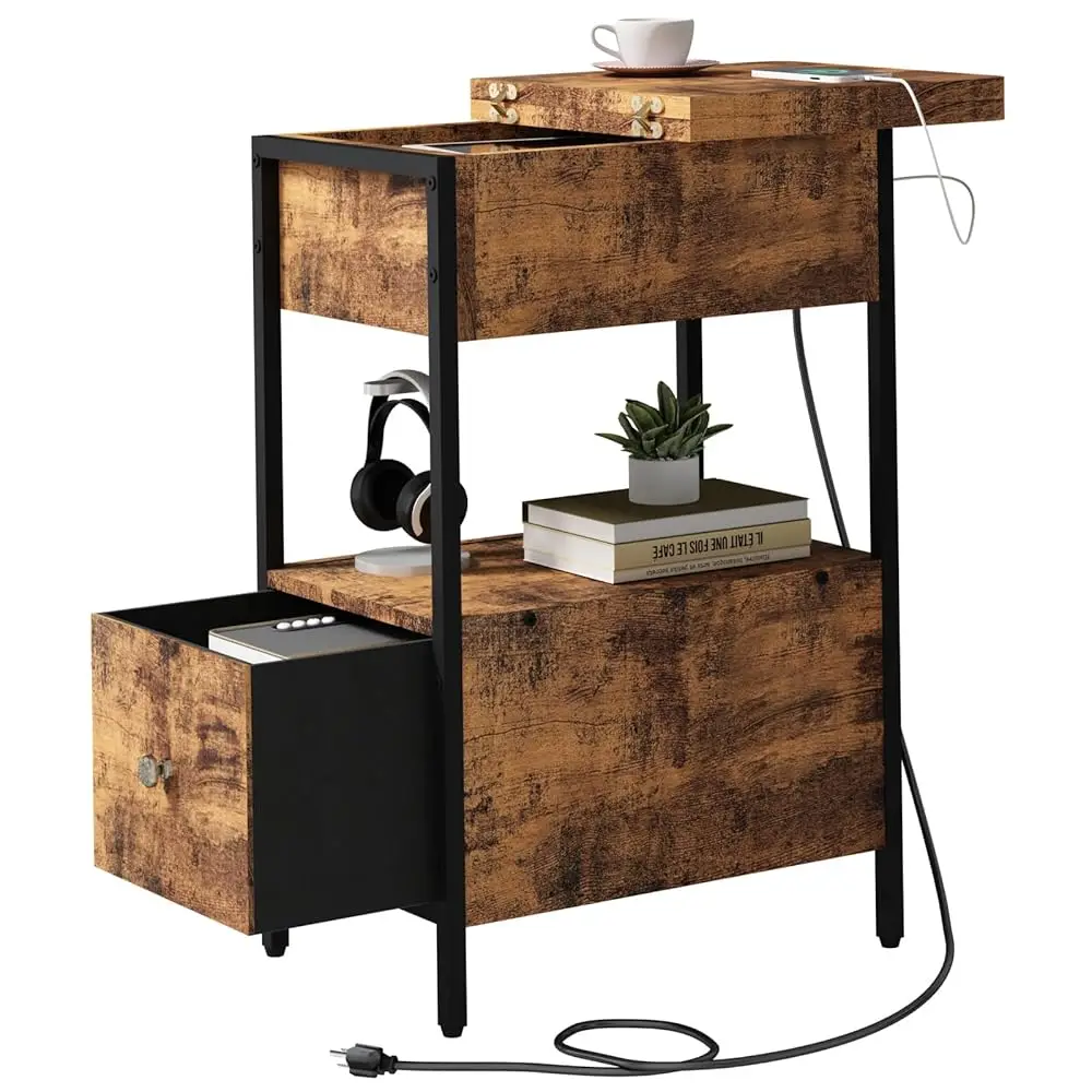End Table With Charging Station, Narrow Side Table With Flip Top Cabinet And Fabric Drawer, Nightstand Bedside Tables For Small
End Table With Charging Station, Narrow Side Table With Flip Top Cabinet And Fabric Drawer, Nightstand Bedside Tables For Small