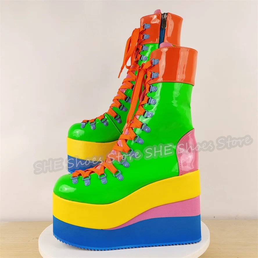 Colorful Leather Splicing Platform Lace-Up Women Boots Y2K Wedges High Heel Ankle Boots Lolita Girl Cosplay Gothic Punk Boots
Colorful Leather Splicing Platform Lace-Up Women Boots Y2K Wedges High Heel Ankle Boots Lolita Girl Cosplay Gothic Punk Boots