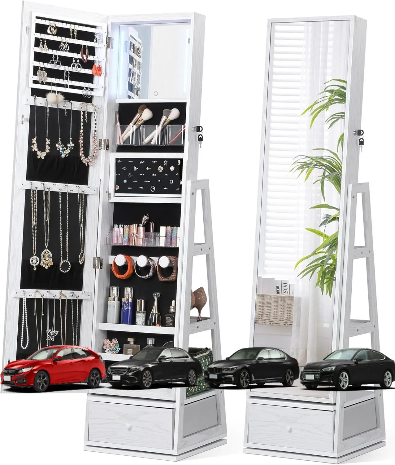 Nicetree 360° Swivel Jewelry Cabinet with Lights, Touch Screen Vanity Mirror, Rotatable Full Length Mirror with Jewelry Storage,
Nicetree 360° Swivel Jewelry Cabinet with Lights, Touch Screen Vanity Mirror, Rotatable Full Length Mirror with Jewelry Storage,