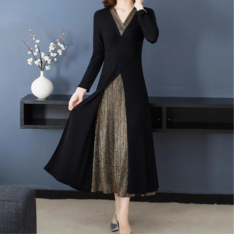 2022 Autumn Vintage Clothes Fake Two-piece V Neck Elegant Slim Tunic Midi Dress Women Long Sleeve Bright Silk Dresses Robe Femme
2022 Autumn Vintage Clothes Fake Two-piece V Neck Elegant Slim Tunic Midi Dress Women Long Sleeve Bright Silk Dresses Robe Femme
