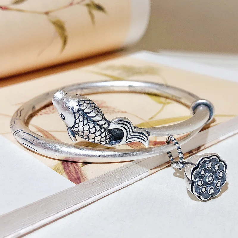 Trendy Lotus Seedpod & Fish Vintage Thai Silver Ladies Bangle Original Jewelry For Women No Fade Birthday Gifts
Trendy Lotus Seedpod & Fish Vintage Thai Silver Ladies Bangle Original Jewelry For Women No Fade Birthday Gifts