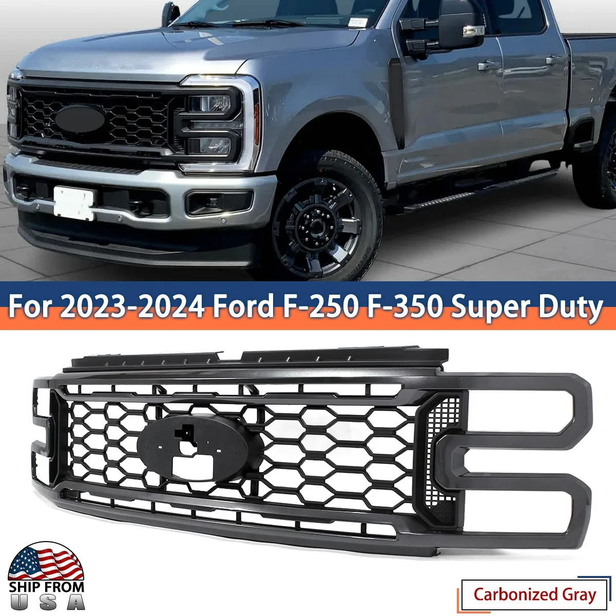 Carbonized Gray Front Upper Lariat Grille For 2023-2024 Ford F250 F350 Super Duty Lariat Crew Cab Pickup 4-Door car grill parts
Carbonized Gray Front Upper Lariat Grille For 2023-2024 Ford F250 F350 Super Duty Lariat Crew Cab Pickup 4-Door car grill parts