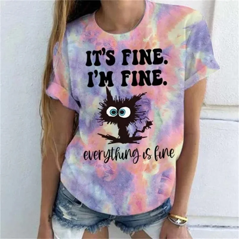 Футболка женская с забавным котом и надписью «I'm Fine All Is Fine», модная Повседневная рубашка с круглым вырезом, лето
Футболка женская с забавным котом и надписью «I'm Fine All Is Fine», модная Повседневная рубашка с круглым вырезом, лето