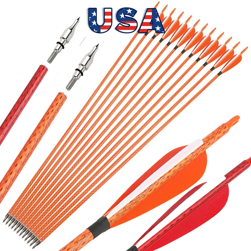 Mixed Carbon Arrows 12pcs 31.5" Spine 500 ID 6.2mm OD 7.8mm with 4" Turkey Feather and 100Grain Arrowheads for Compound Recurve Bow Hunting Shooting Target Practice Durable Archery Accessories
Mixed Carbon Arrows 12pcs 31.5" Spine 500 ID 6.2mm OD 7.8mm with 4" Turkey Feather and 100Grain Arrowheads for Compound Recurve Bow Hunting Shooting Target Practice Durable Archery Accessories