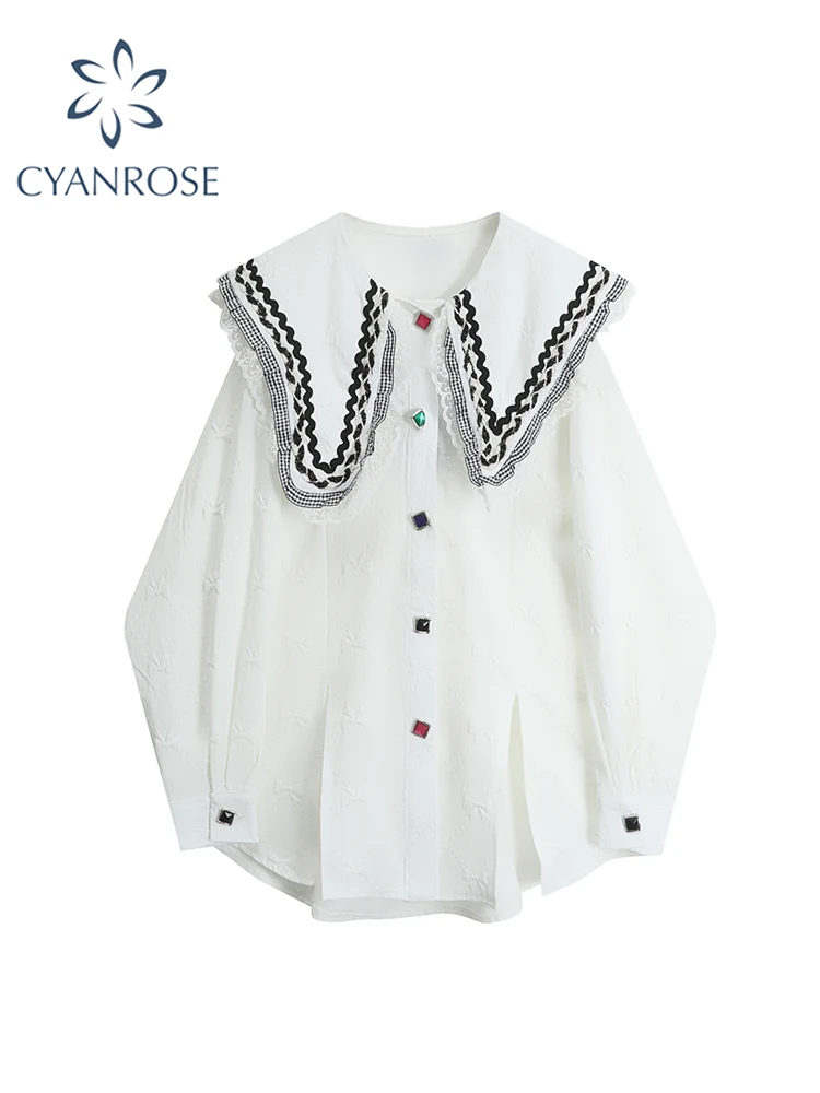 Women's White Shirts and Blouse Y2k Vintage Korean Harajuku 2000s Elegant Peter Pan Collar Long Sleeve Shirt Top Clothes Autumn
Women's White Shirts and Blouse Y2k Vintage Korean Harajuku 2000s Elegant Peter Pan Collar Long Sleeve Shirt Top Clothes Autumn