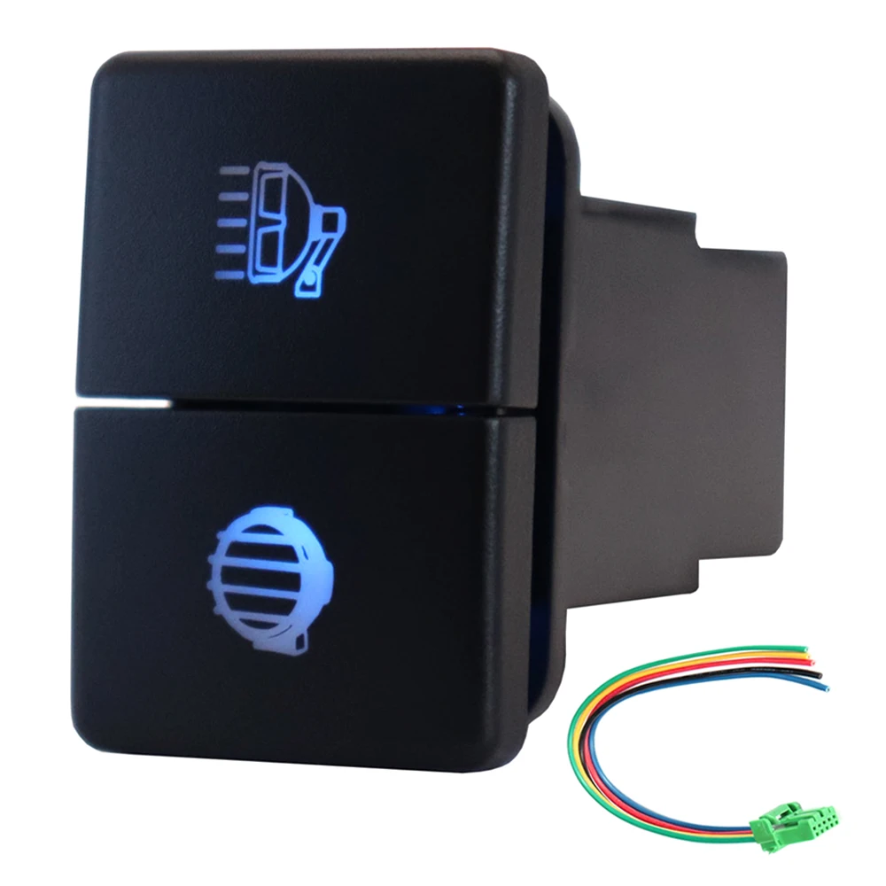 12V off road lights Dual Push Button Switch ON-Off Blue/Green Backlit 32.5mm X 22mm for Toyota, with Connector Wire
12V off road lights Dual Push Button Switch ON-Off Blue/Green Backlit 32.5mm X 22mm for Toyota, with Connector Wire