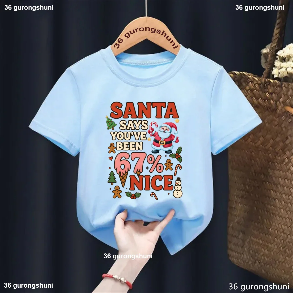 Christmas Gift T-Shirt Santa Says You Have Been 67% Nice Letter Printed T Shirt Girls/Boys Short Sleeve Solid Tshirt
Christmas Gift T-Shirt Santa Says You Have Been 67% Nice Letter Printed T Shirt Girls/Boys Short Sleeve Solid Tshirt