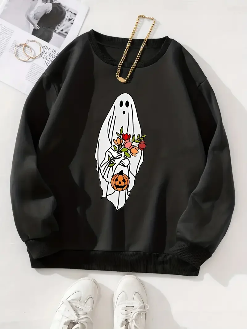 Ghost Print Casual Long-Sleeved Sweatshirt, Pullover Loose Crew Neck Sweatshirt, Winter Clothes Women
Ghost Print Casual Long-Sleeved Sweatshirt, Pullover Loose Crew Neck Sweatshirt, Winter Clothes Women