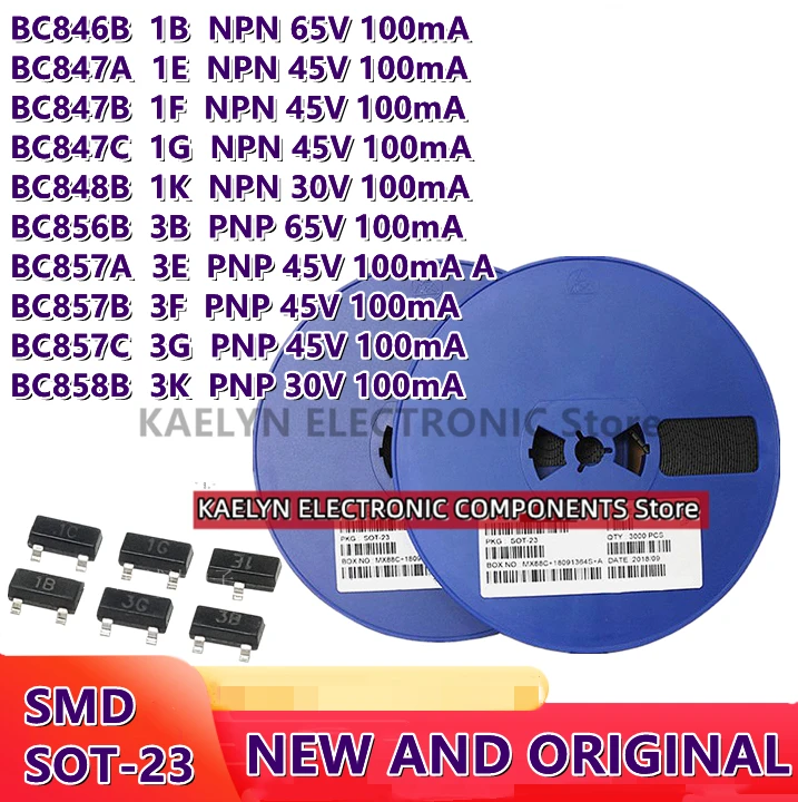 Биполярные транзисторы BJT BC846B BC847A BC847B BC847C BC848B BC856B BC857A BC857B BC857C BC858B 30V-65V100mA NPN PNP SOT23
Биполярные транзисторы BJT BC846B BC847A BC847B BC847C BC848B BC856B BC857A BC857B BC857C BC858B 30V-65V100mA NPN PNP SOT23