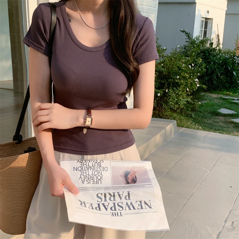 Summer New Slim Fit Pullover Round Neck Pleated Waist Solid Color Base Short Sleeve T-Shirt for Women
Summer New Slim Fit Pullover Round Neck Pleated Waist Solid Color Base Short Sleeve T-Shirt for Women