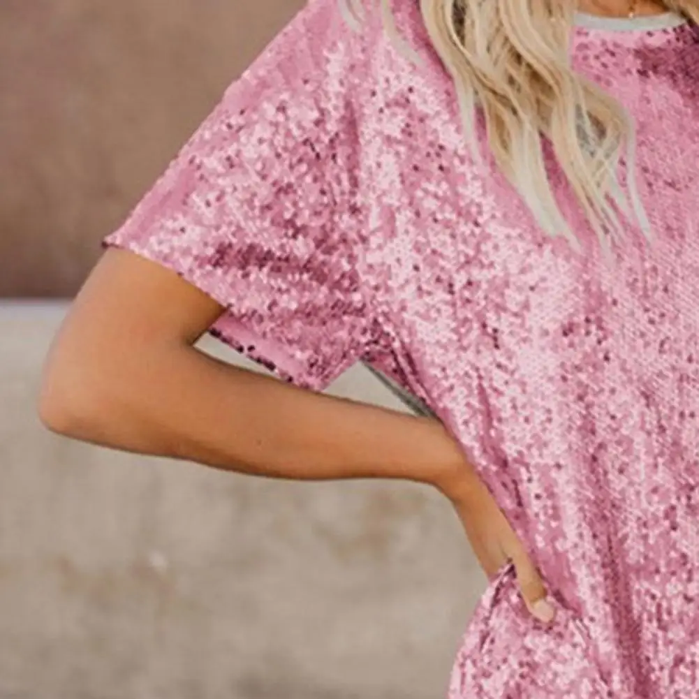 Women's Summer Sequin Midi Dress Casual Crew Neck Short Sleeve T-shirt Dress Sparkly Lose-fit Medium-length Cocktail Party Dress
Women's Summer Sequin Midi Dress Casual Crew Neck Short Sleeve T-shirt Dress Sparkly Lose-fit Medium-length Cocktail Party Dress
