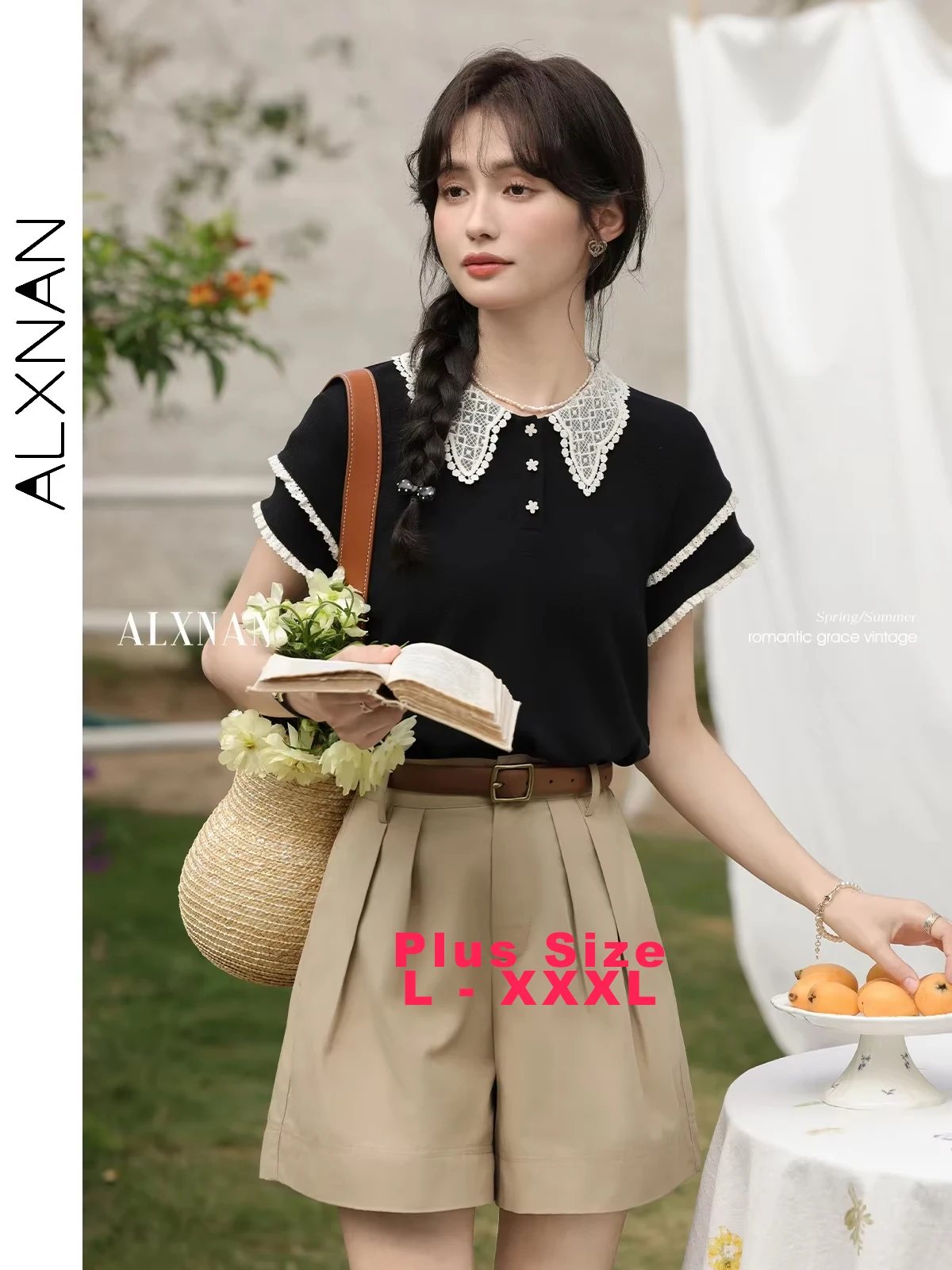 ALXNAN Plus Size Black Women's T-shirt 2025 Summer Cute Elegant Lace Collar Cotton T-shirt Loose-fit Short Sleeve Tops D09706
ALXNAN Plus Size Black Women's T-shirt 2025 Summer Cute Elegant Lace Collar Cotton T-shirt Loose-fit Short Sleeve Tops D09706