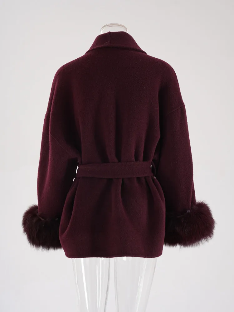 UCXQ Elegant OL Office Lady Overcoats Fur Patchwork Long Sleeve Woolen Coat Beautiful Women's Clothing Jacket Autumn 2025 Winter 33