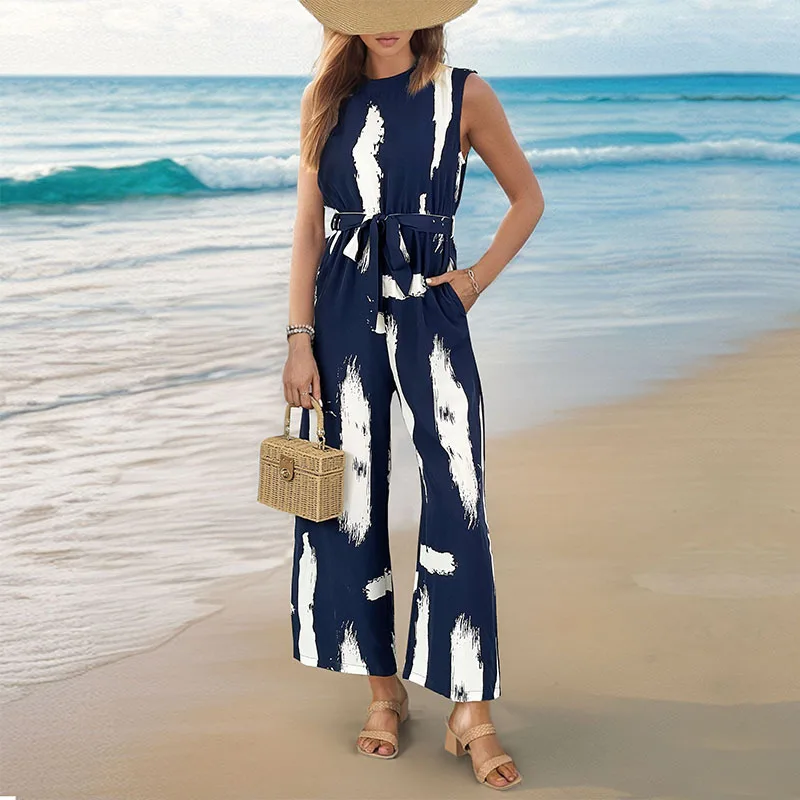 Fashion Sleeveless Printed Lace Up Women's Jumpsuit Summer New Slim Fit Pocket Casual Beach Vacation Female Jumpsuit Pants 2025
Fashion Sleeveless Printed Lace Up Women's Jumpsuit Summer New Slim Fit Pocket Casual Beach Vacation Female Jumpsuit Pants 2025