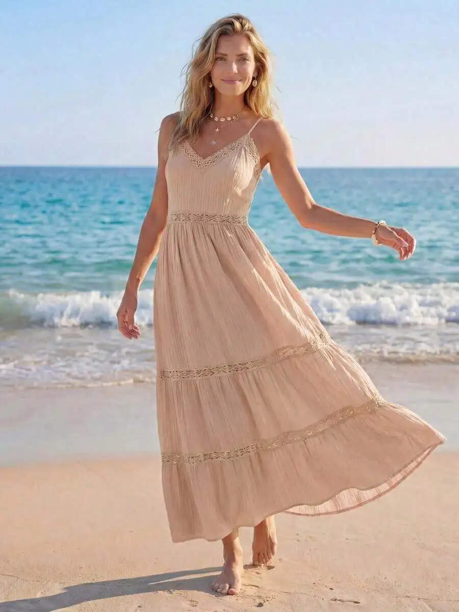 Womens Casual Lace Spaghetti Strap Maxi Dress For Beach Vacation Summer Outfit
Womens Casual Lace Spaghetti Strap Maxi Dress For Beach Vacation Summer Outfit