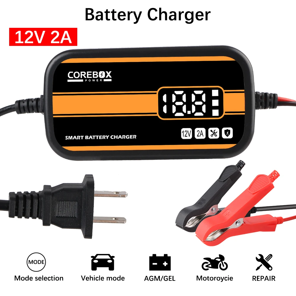 Автоматическое свинцово-кислотное зарядное устройство AGM для автомобиля/фургона/квадроцикла/лодки 12 В 2 А с ЖК-дисплеем, интеллектуальное автомобильное зарядное устройство для мотоцикла
Автоматическое свинцово-кислотное зарядное устройство AGM для автомобиля/фургона/квадроцикла/лодки 12 В 2 А с ЖК-дисплеем, интеллектуальное автомобильное зарядное устройство для мотоцикла